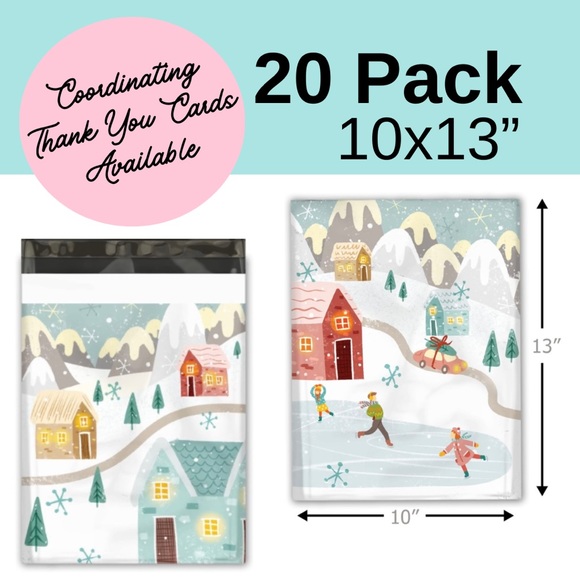 20Pk 10x13 Holiday Poly Mailers - Winter Village Scene - Picture 2 of 6
